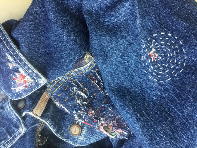 Hand embroidered men's denim jacket