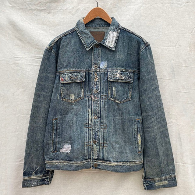 Blue Grey denim jacket with small patches