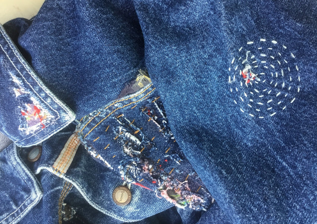 sashiko stitching on denim jacket